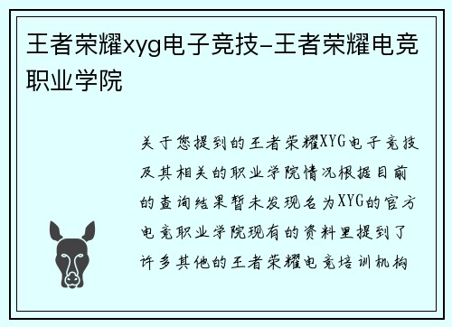 王者荣耀xyg电子竞技-王者荣耀电竞职业学院