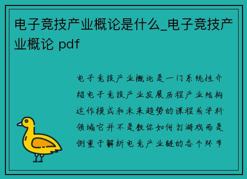 电子竞技产业概论是什么_电子竞技产业概论 pdf